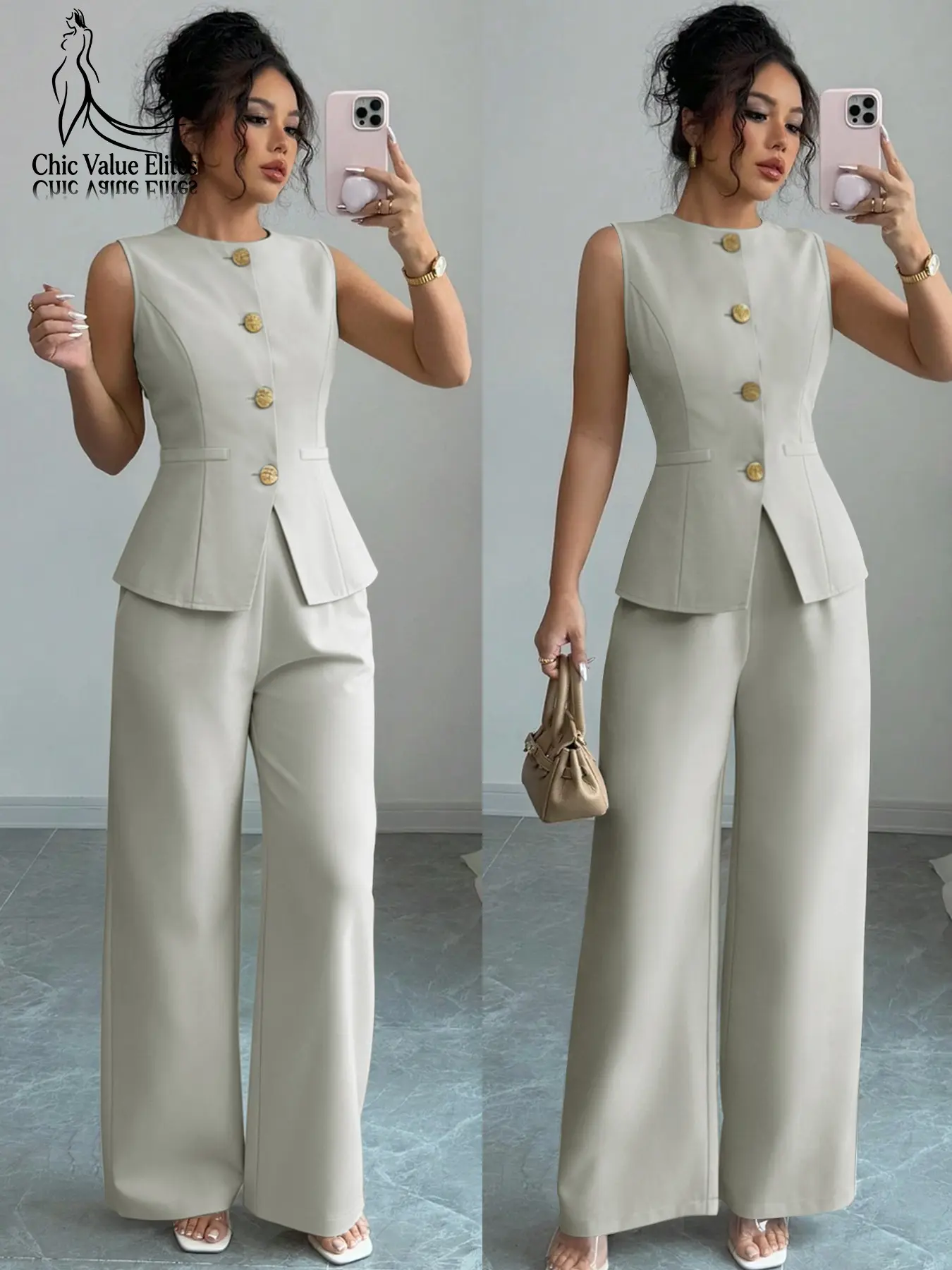 Women's Two-Piece Set Sleeveless Top and Bottom, Sexy Slim Fit Casual Style, Professional Look for Office Wear, Perfect for Daily Use