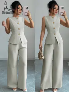 Women's Two-Piece Set Sleeveless Top and Bottom, Sexy Slim Fit Casual Style, Professional Look for Office Wear, Perfect for Daily Use
