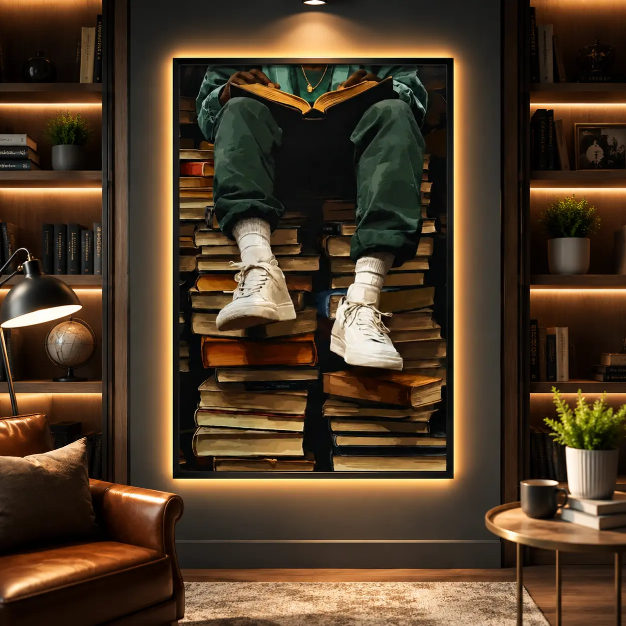 Glossy Black Man Reading Photo Poster - Modern Minimalist Librariancore Artwork, Home Decor Decoration, Christmas Boyfriend Gift Black Culture Wall Art, Book Lover Room Decor, Reading Nook Decor, Bedroom Office Study Decor, Unframed Canvas Print