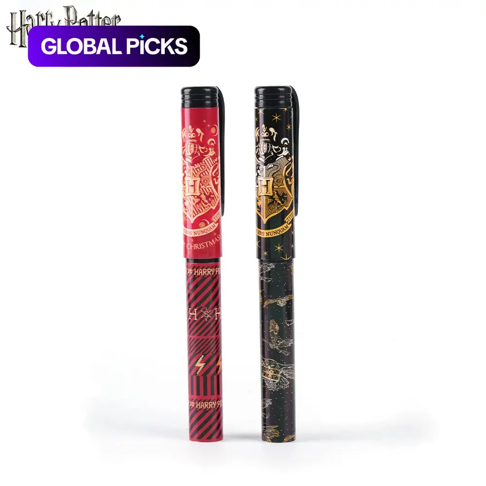 2 Counts Officially Licensed Harry Potter Hogwarts Cartoon Anime Pattern Drawing Pens, Fun Office Supplies Gift Set, Neutral Ballpoint Pens