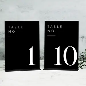 Black Acrylic Wedding Table Numbers 1-10 with Stands, 5"x7", White Font, Perfect for Wedding Party Reception