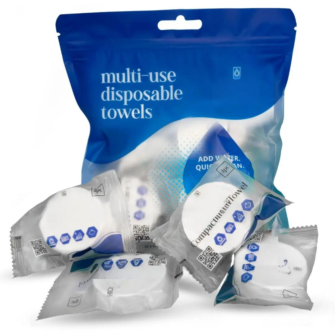 Compressed Towels 12 Pack -   Disposable  Towels - Expandable Travel Towel Tablets - Disposable Towels for Camping, Hiking, Travel,  & Personal Hygiene - -Free Hand Towels