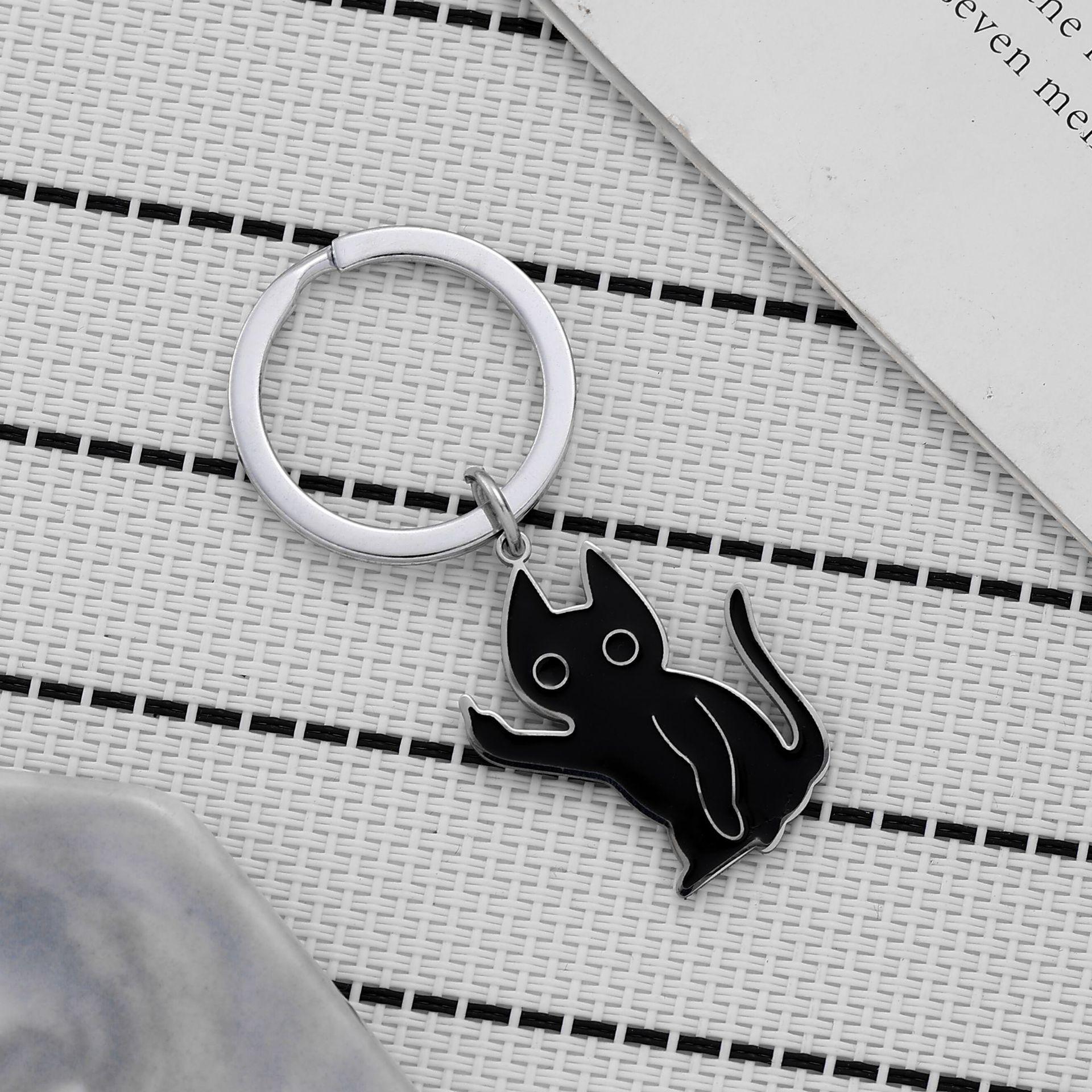Funny Middle Finger Black Cat Keychain, Cute Sassy Cartoon Cat Stainless Steel Charm, Edgy Cat Lover Bag Accessory for Pet Owners