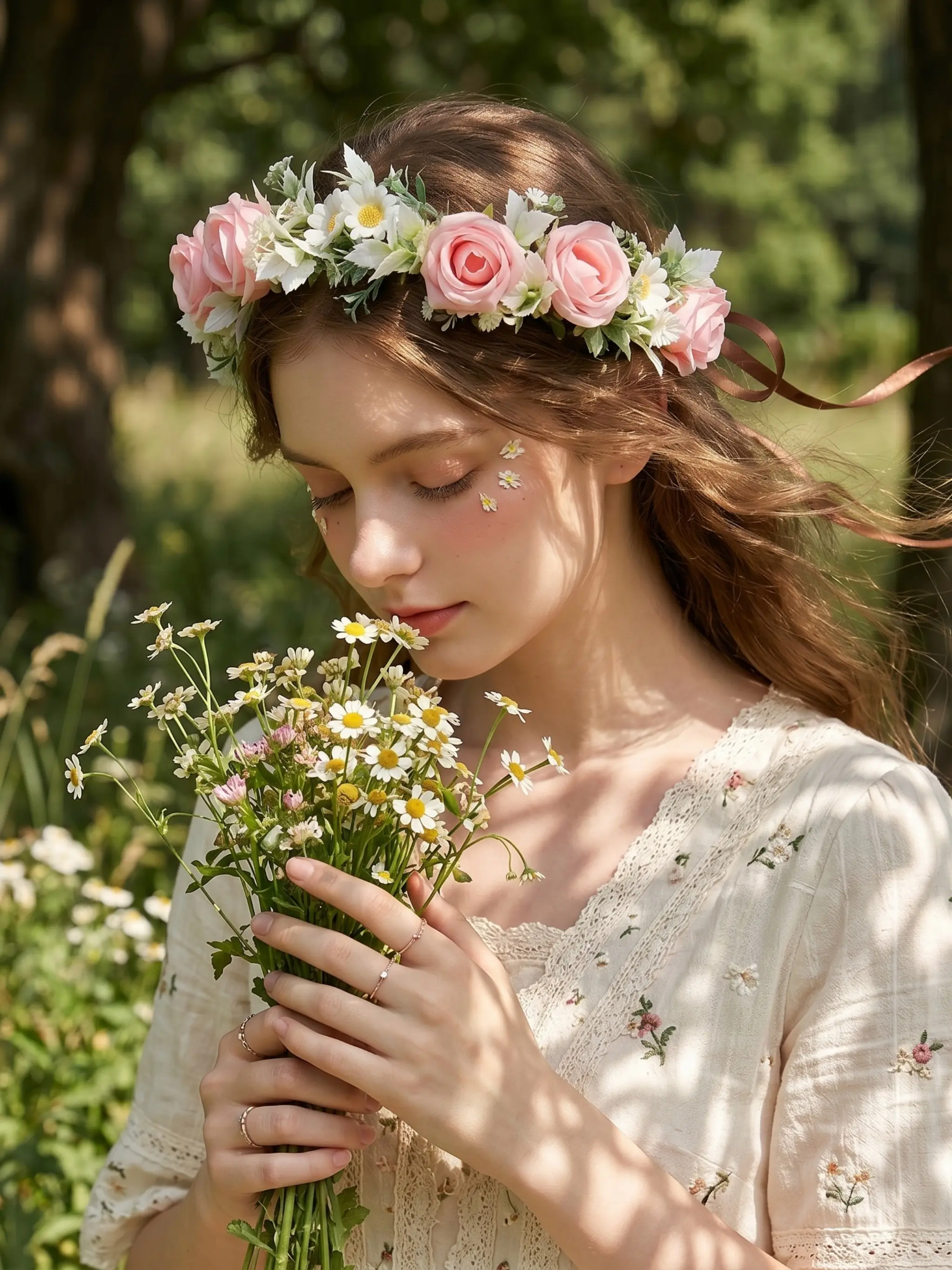 Fresh Forest Style Handmade Artificial Flower Wreath, Elegant Bride Photo Headpiece, Wedding Party Decoration, Boho Braided Crown, Fashion Photography Accessory