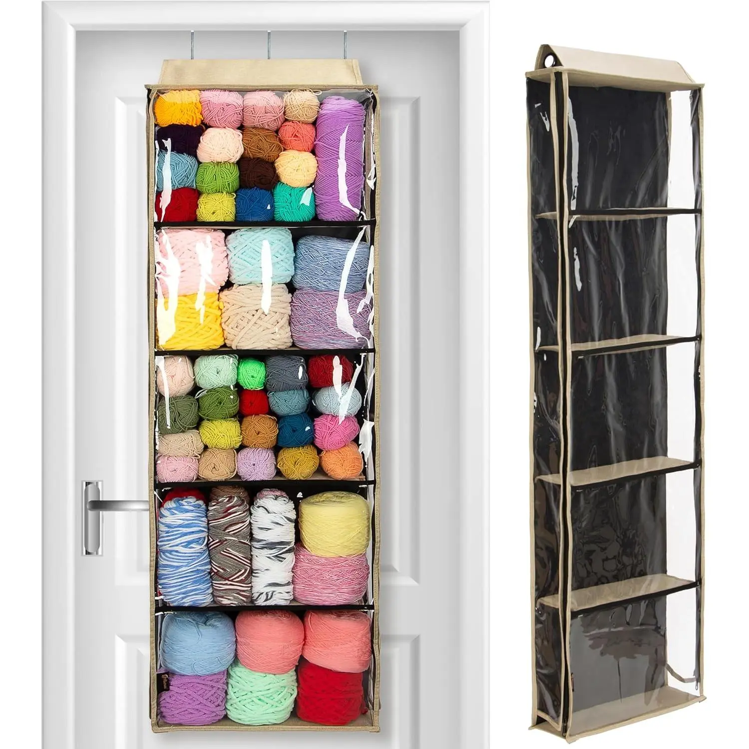 Yarn Storage Knitting Organizer Storage with 5 Compartments, Clear Wall Display Bulk Yarn Organizer for Knitting , Crochet Hooks(Large Size) (linen)