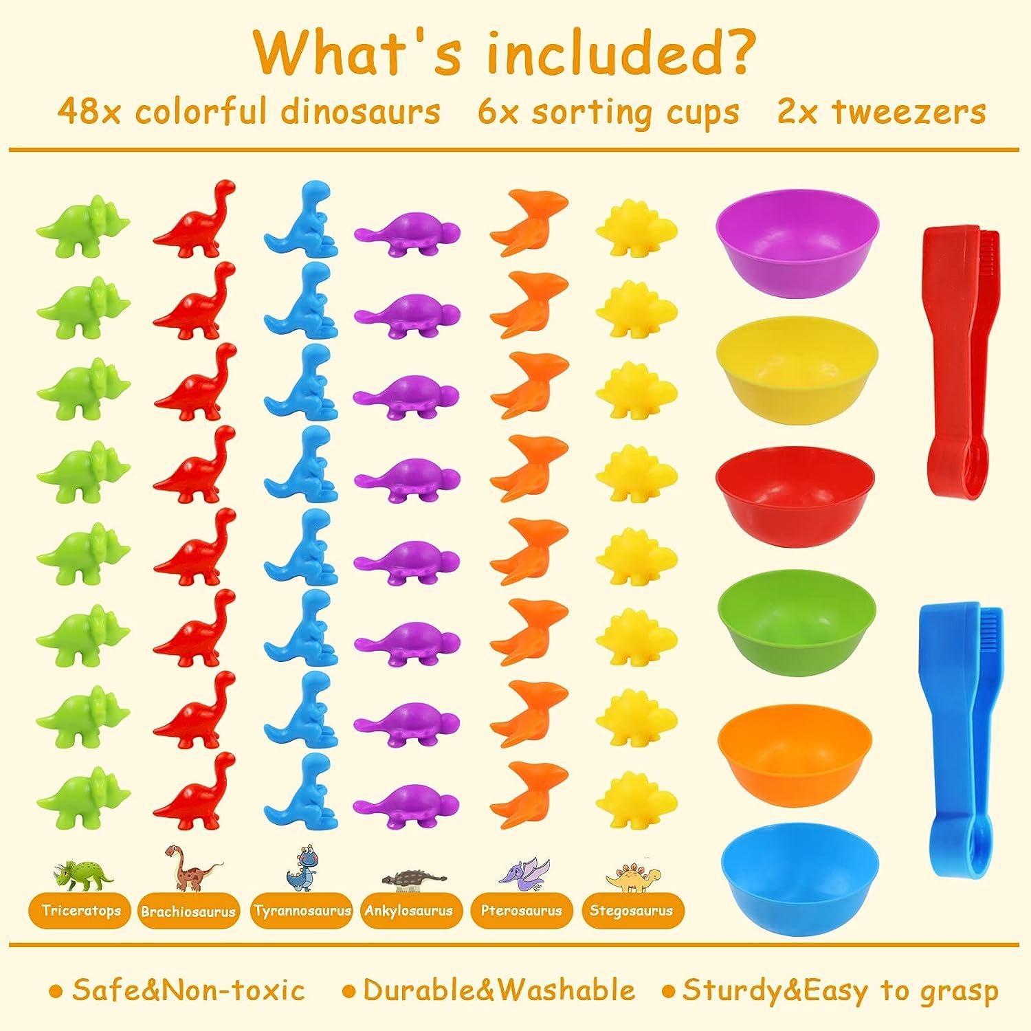 Counting Dinosaur Animals Toys Matching Games with Sorting Bowls Preschool Learning Activities for Math Color Sorting Educational Sensory Montessori STEM Toy Sets for Kids Aged 3+ Years Old Boys Girls, Back to school, exchange gift