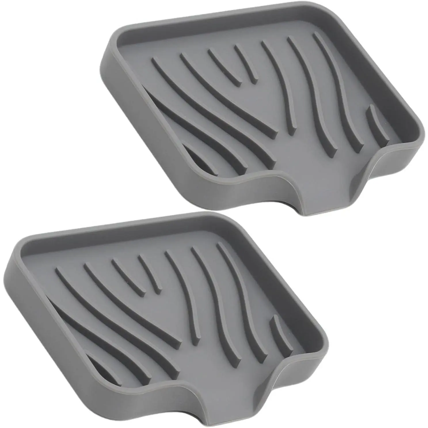 Pet-Friendly 2-Pack Modern Minimalist Gray Silicone Soap Dish Set - Generous Size, Drainage Design for Longer Lasting Use in Bathroom Sink, Shower, Kitchen, Ridges