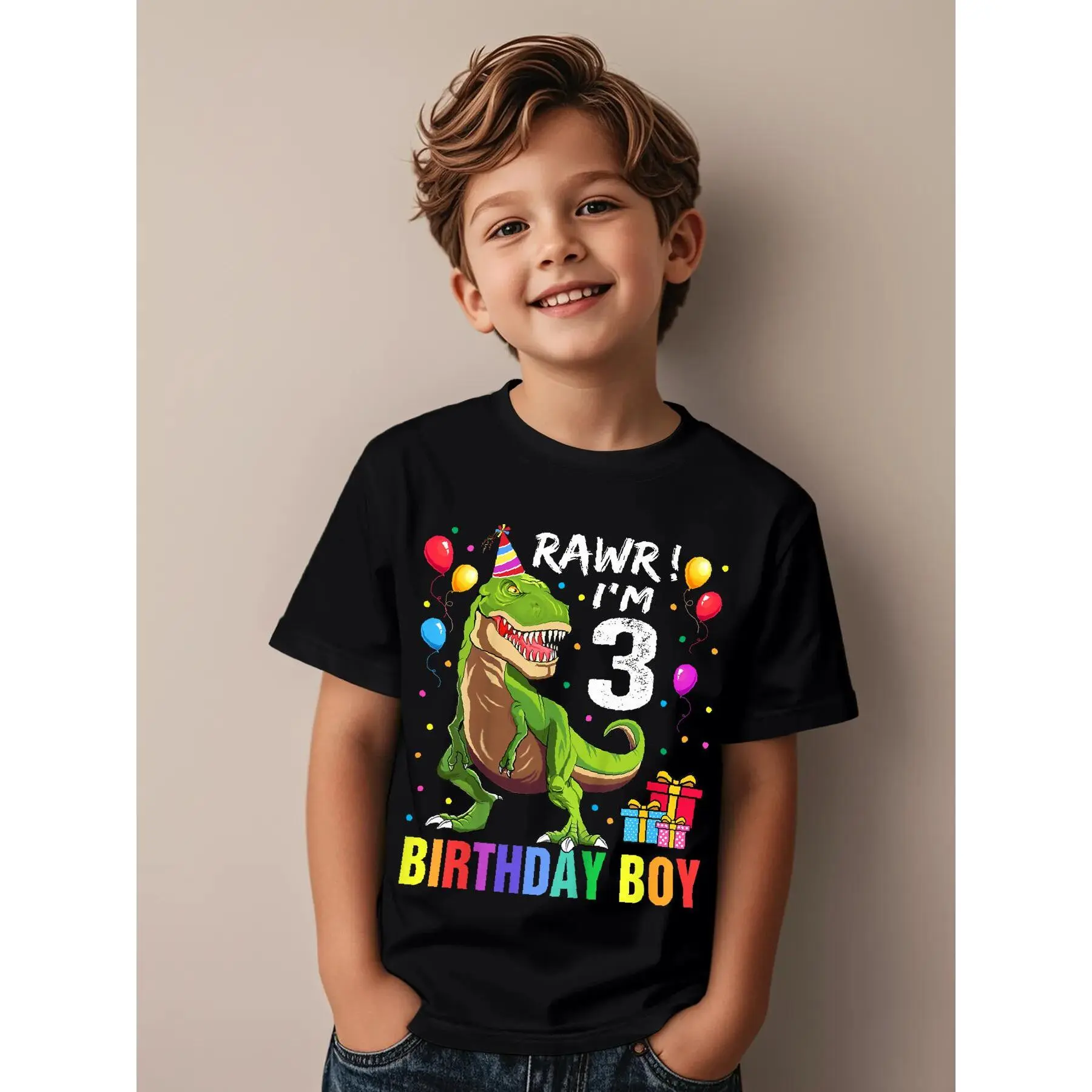 Kids 3 Year Old Shirt 3rd Birthday Boy T Rex Dinosaur Shirt Novelty Aesthetic Graphic Kid T-Shirt Casual Kid T Shirts Streetwear Tops Tees for Kid