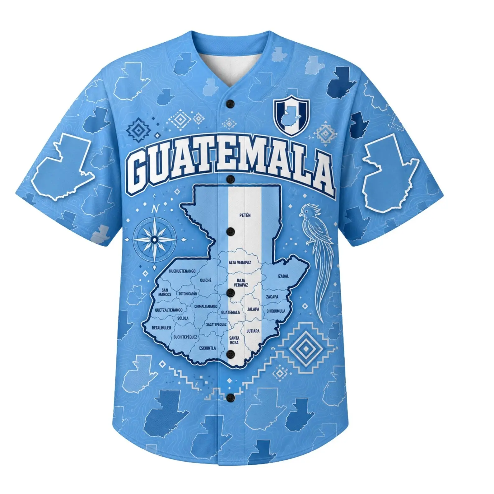 Guatemala Baseball Jersey - Non-Piping, Guatemalan Map Design, Breathable Fabric, Elasticity Balanced, Multi-Size, Pearl-Weave Baseball Jacket