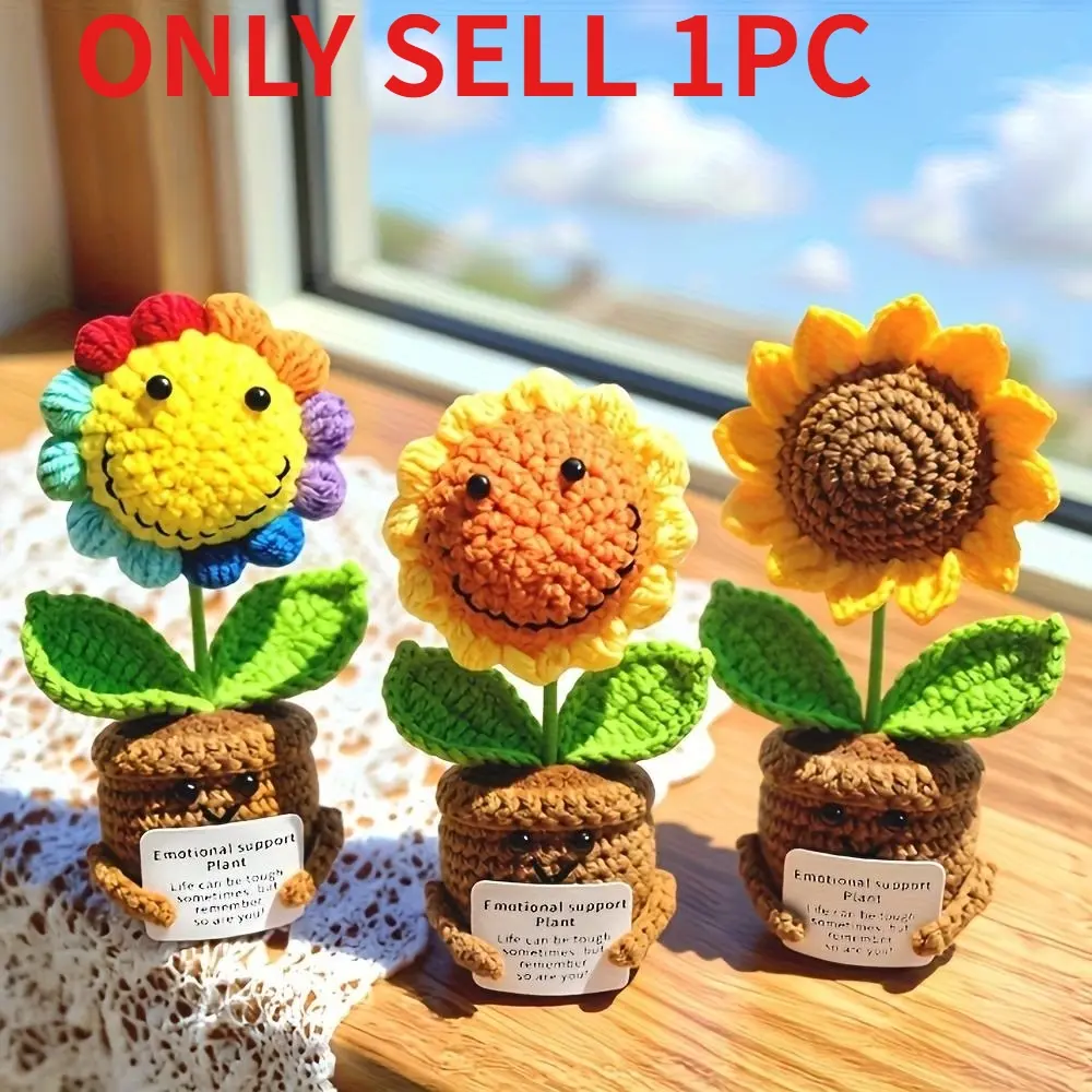 Handcrafted Crochet Sunflower Emotional Support Flower, Motivational Cute Floral Ornament, Tabletop & Windowsill Decor, Thoughtful Heartwarming Gift for Family and Friends