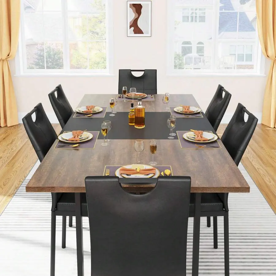 70IN Large White Dining Table 6 - Rectangular Table With Waterproof-Color Wood Tabletop|   Adjustable Legs Home, Office, Living & Dining Room (NO Chairs)