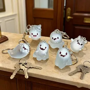 6 Pcs Glow-In-The-Dark Ghost Keychains, Halloween Figurines, Book Bag Keychain Decorations, Cute and Funny Small Ghosts
