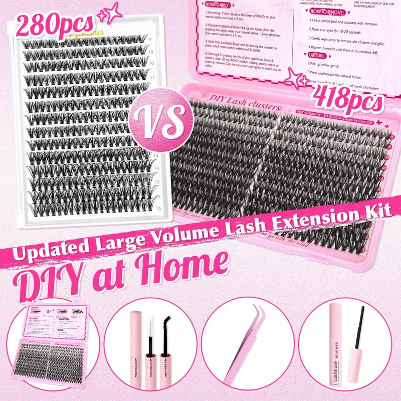 Individual False Eyelashes Kit, 1 Box Mixed Length D Curl with Lash Bond and Seal, Remover & Tweezers, Natural, Dense, Fluffy Eye Makeup Accessories, False Eyelashes Extensions for Women