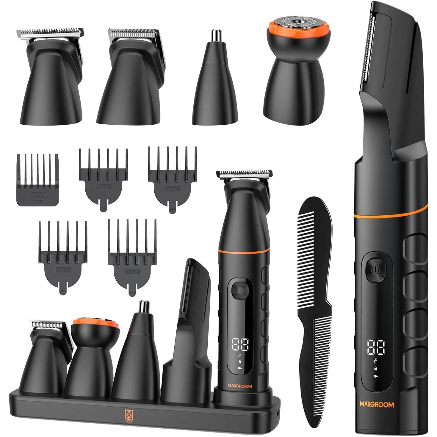 Manscape Men's All-in-One Body & Pubic Hair Trimmer, No-Nick Groin & Ball Shaver, Waterproof Electric Grooming Kit with LED Display, USB Rechargeable (Black)Gift