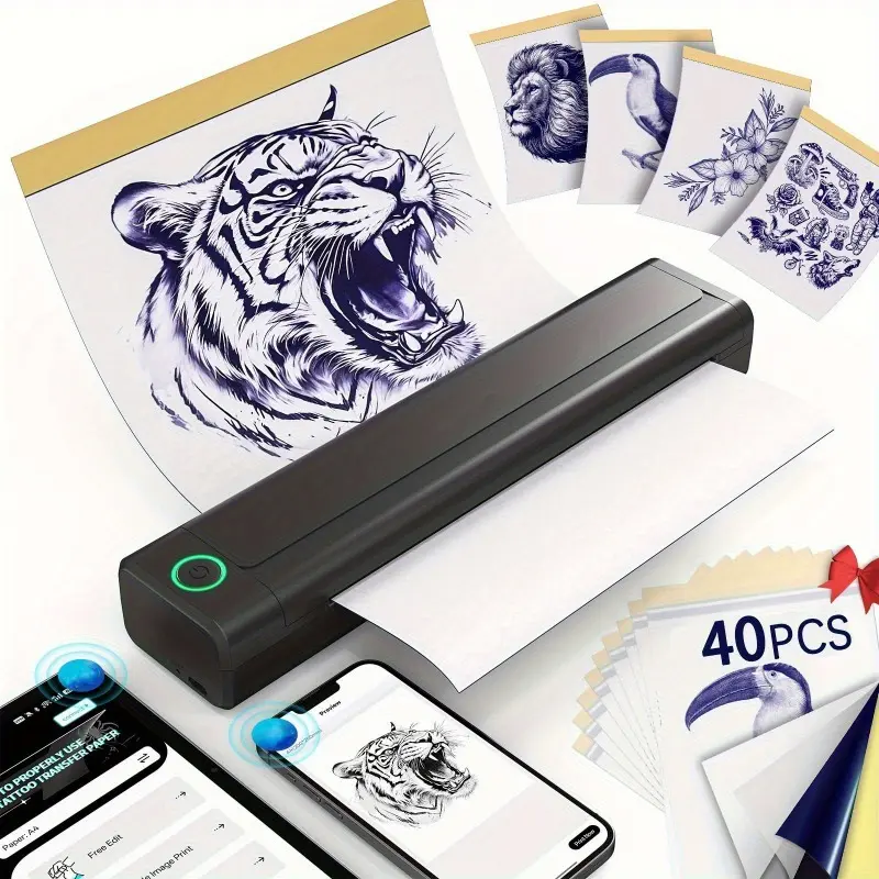 [40 Tattoo Transfer Papers] 40 Tattoo Transfer Papers |   A4 Size, Compatible With MO8F, Pino, And Other Tattoo Printers, Easy To Transfer, Suitable For Professional And Personal Use, Glossy, Paper Material