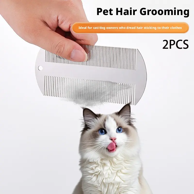 Ultra-Dense Pet Rake Comb, Cat Dog Lice Removal Stainless Steel, Waterproof Durable, Dense Brushing Removes Lice Eggs