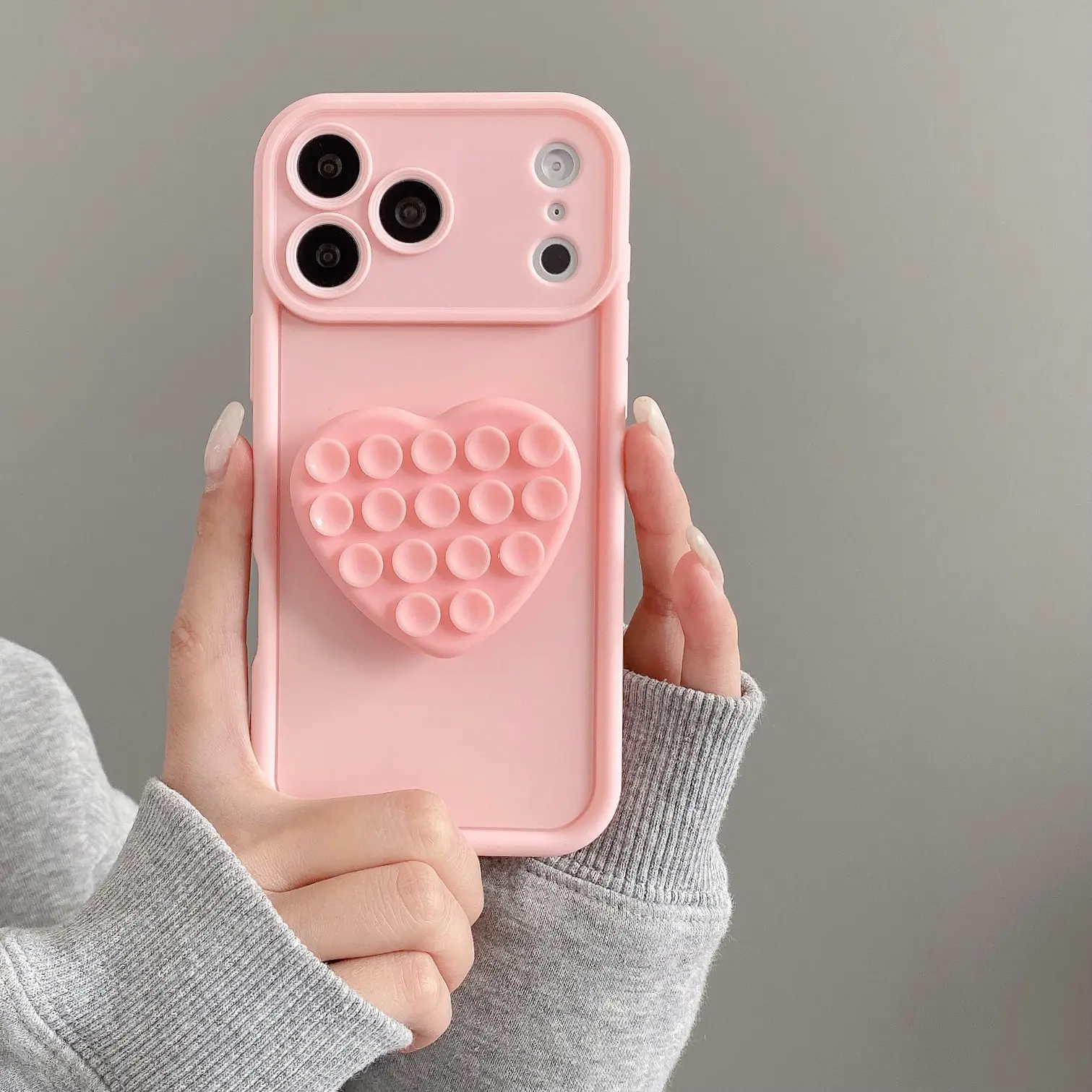 Phone Case: Pink Matte Full Coverage Soft Case, Matte protective cover, with 3D Heart Suction Cup Bracket, compatible with iPhone 11/11 Pro Max/12/12 Pro/12 Pro Max/13/13 Pro/13 Pro Max/14/14 Plus/14 Pro/14 Pro Max/15/15 Plus/15 Pro/15 Pro Max