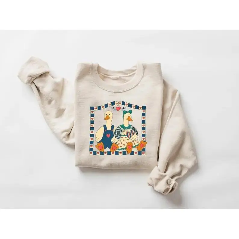 Vintage Goose Sweatshirt, Country Farmhouse Duck Shirt,90s Retro Goose Couple Sweatshirt, Cottagore Animals Sweater, Cute Cozy Pullover