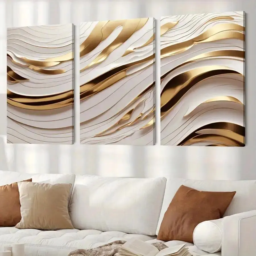 3-Piece Modern Abstract Wall Art Set with Wood Frame, 12×18inch(30×45cm)×3pcs Home Decor Posters & Prints for Living Room Bedroom Ornaments wall decor