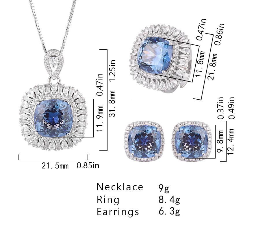Vintage Simulated Gemstone Blue Oval Cut Jewelry Set for Women Ring Earrings  Necklace     Single Row Halo CZ    Luxury Fashion Accessories Gifts for Women