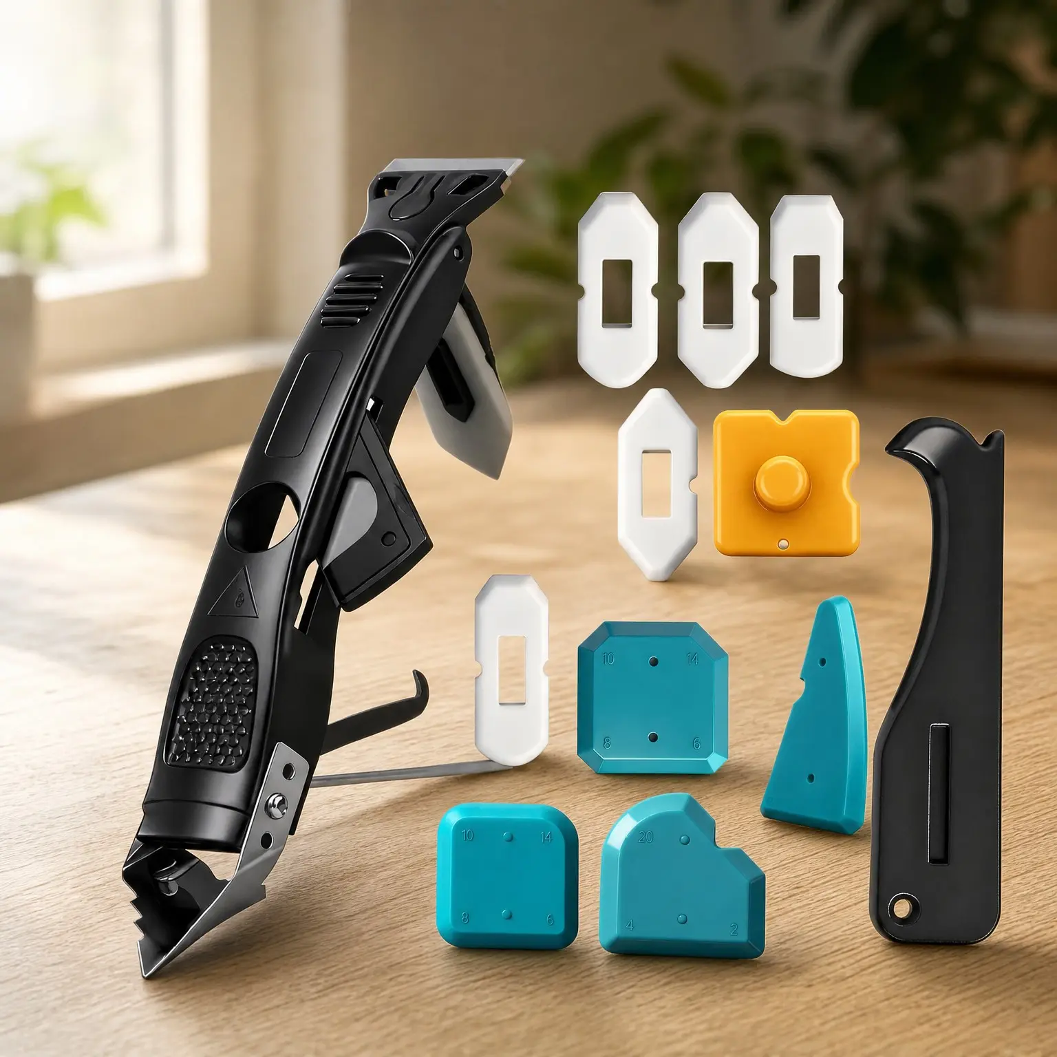 6-in-1 Silicone Caulking Tool Kit with Stainless Steel Head, 6 Silicone Pads and Grout Removal Tool for Kitchen Sink, Bathroom, Toilet Sealant Finishing