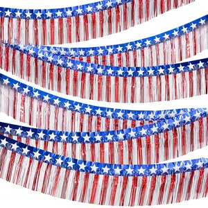 6 Pack Patriotic Red White Blue Tassel Banner Garland, 38x600cm Lightweight Durable Plastic Streamer Decorations for 4th of July Memorial Day Parade Float Outdoor Party