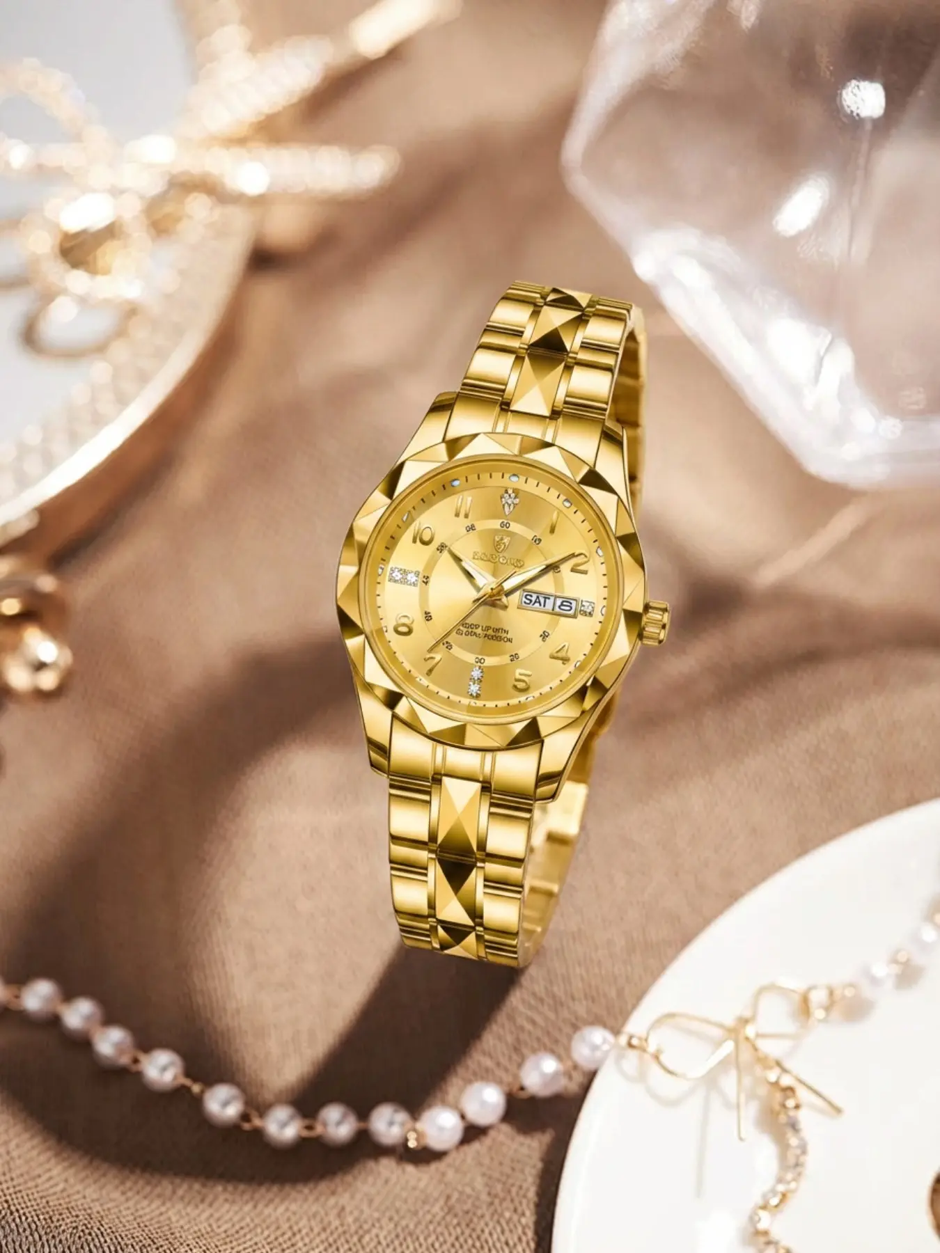 Women's Steel Band Watch, Dual Calendar Luxury Business Casual Trendy Wristwatch, High-End Feel Elegant Quartz Watch for Women