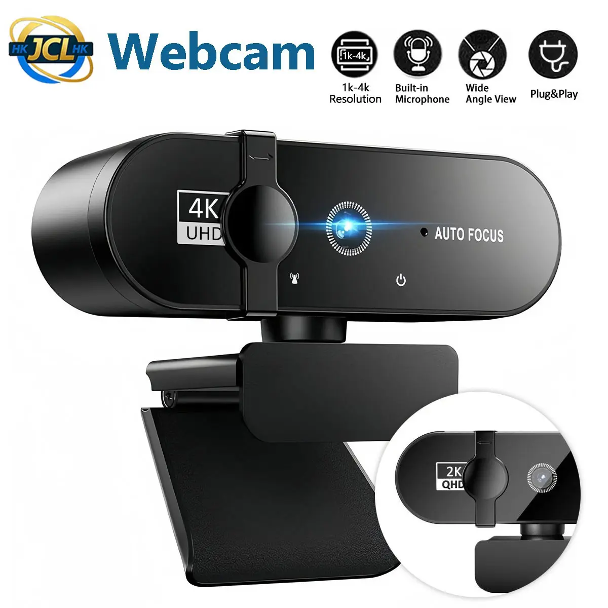 4K UHD Webcam for PC with Microphone & Privacy Cover - Auto Focus, Wide Angle Lens, 2K QHD/1080P HD Autofocus Streaming Camera for Gaming, Zoom Meetings, YouTube, Home Office - Plug & Play USB, HDR, Low Light Correction, Adjustable