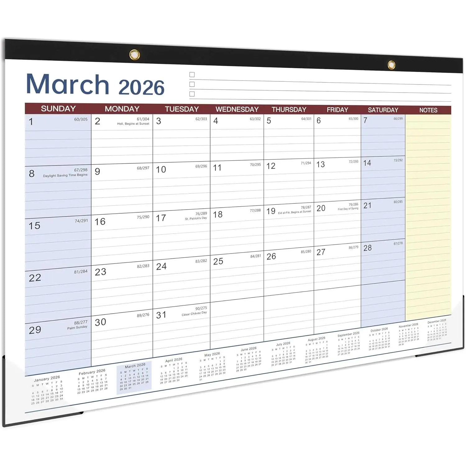 Desk Calendar 2026-2027 - 17" x 12" Desk Calendar 2026-2027, Mar. 2026 - Aug. 2027, Desk Pad Calendar, Desk/Wall Calendar 2-in-1 with Notes, Corner Protector, Blocks
