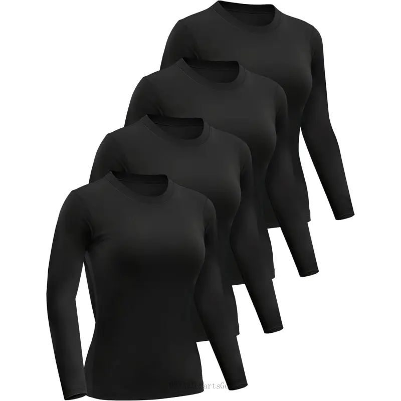 4 Pack Women’s Long Sleeve Basic Shirts Crew Neck Slim Fitted Compression Gym Workout Athletic Underscrubs TopsD24AutoPartsGo