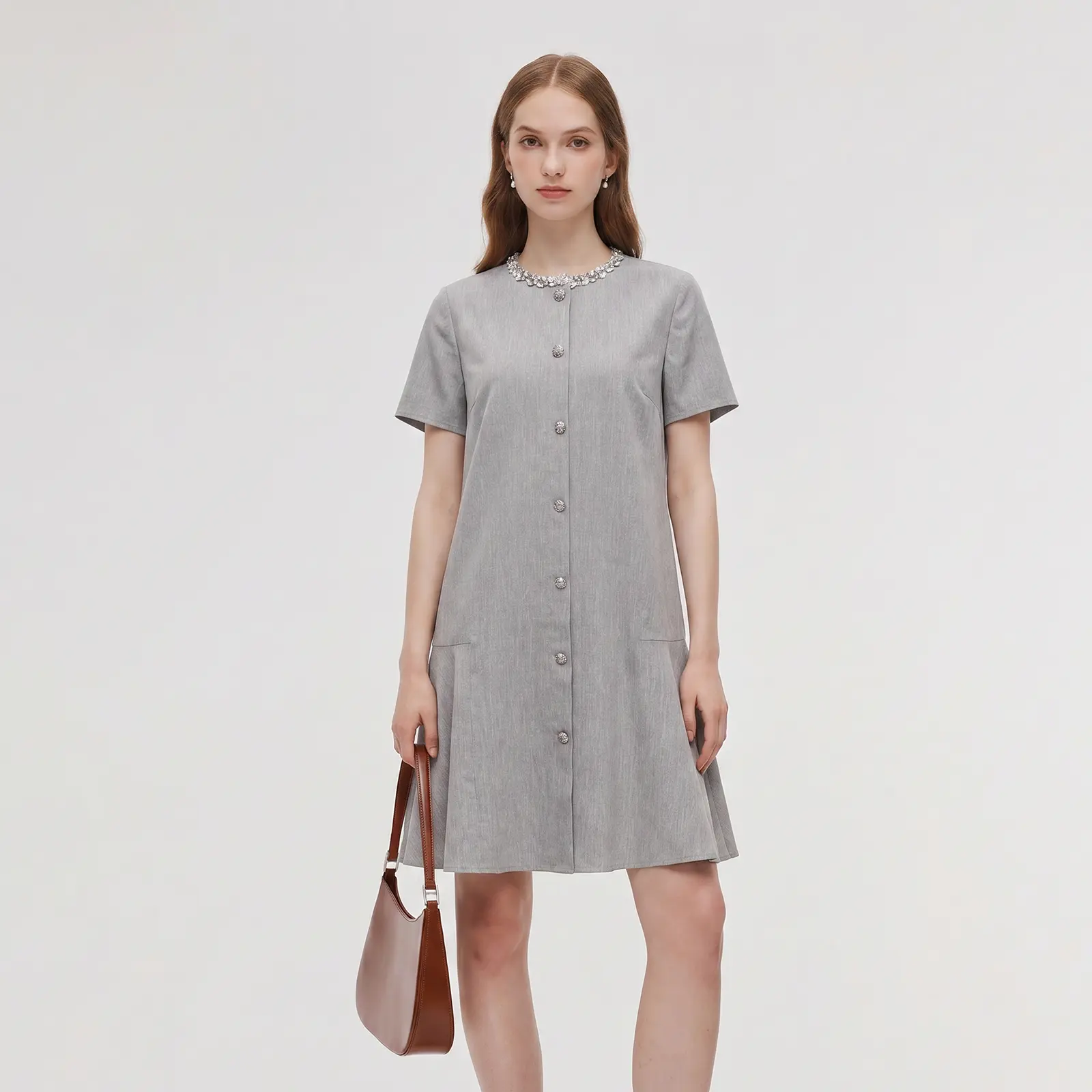 Goelia Tencel Blend Sequin Collar Dress for Ladies