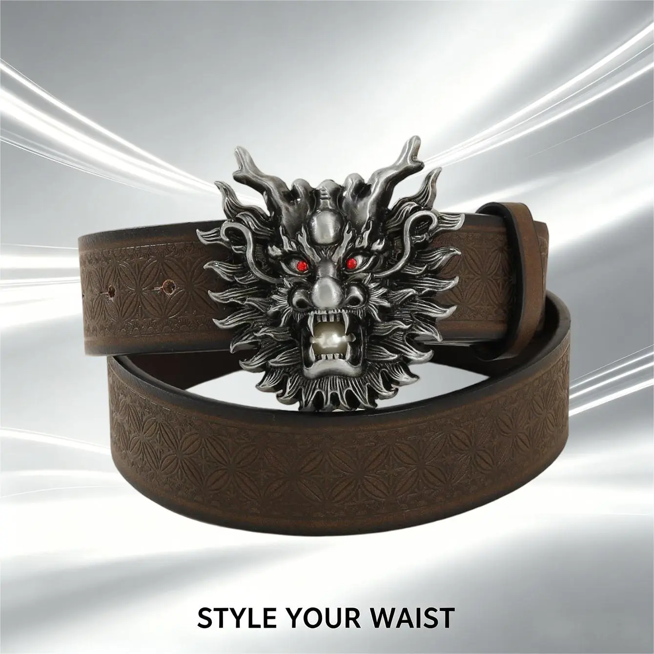 Vintage Chinese Dragon Buckle Belt, Elegant Belt, Embossed Denim Dress Waist Decoration, Casual Floral Pattern, All-Season PU Leather, Adjustable Belt, PU Leather Belts