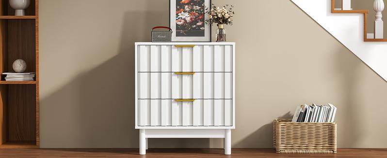 Royal Craft 3 Drawer Dresser, Modern Chest of Drawers with Fluted Panel Design, Wooden Storage Nightstand Side Table with Chic Edge Pull, Perfect for Bedroom, Living Room, Entryway