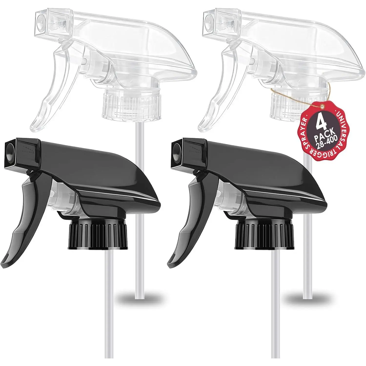 4 count Black&Clear  Nozzle for Bottles, for  and Garden Use |  Bottle Tops,  Trigger Sprayer, Durable Plastic, Adjustable Length, 2  Modes, Fits 8 Oz and 16 Oz Bottle