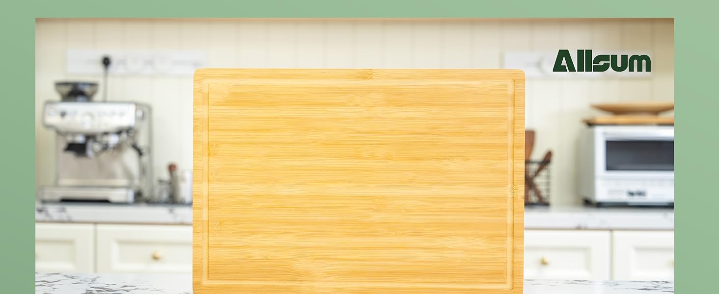 Bamboo Cutting Board for Kitchen, 18" Large Wood Charcuterie Cheese Board, Wooden Chopping Block with Side Handles and Juice Grooves