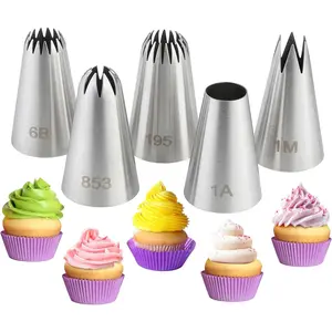 5PCS Large Piping Tips Set, Stainless Steel Cake Decorating Tips, Frosting Icing Tips for Cupcakes, Cake, Cookie and Decorating (Dishwasher Safe)