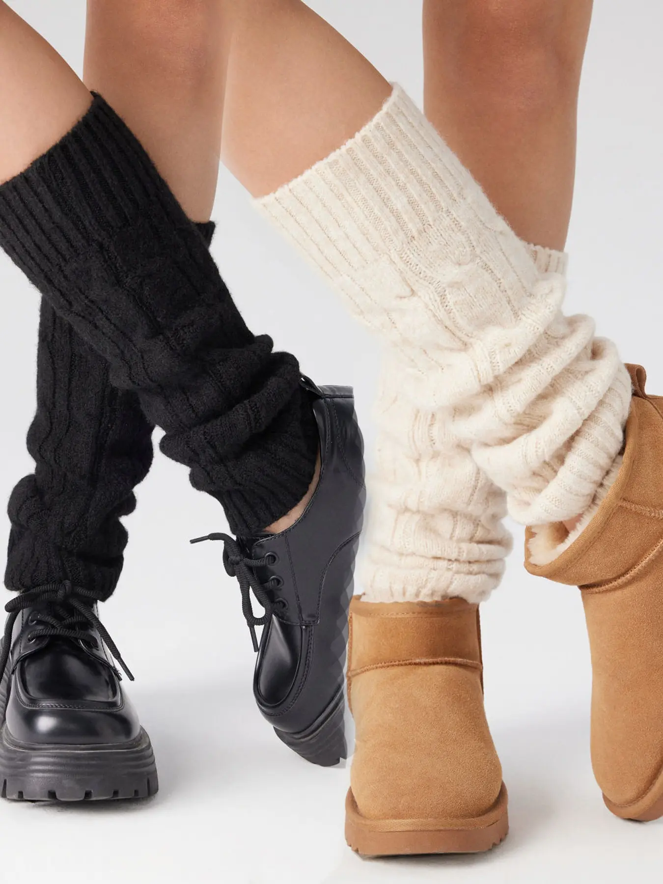 2 Pairs & Knit Textured Warm Leg Socks, Womenswear Casual Cloudy Cable Thickened Sock Set, Ideal for Fall Winter, Perfect with Shoes Boots Outfits