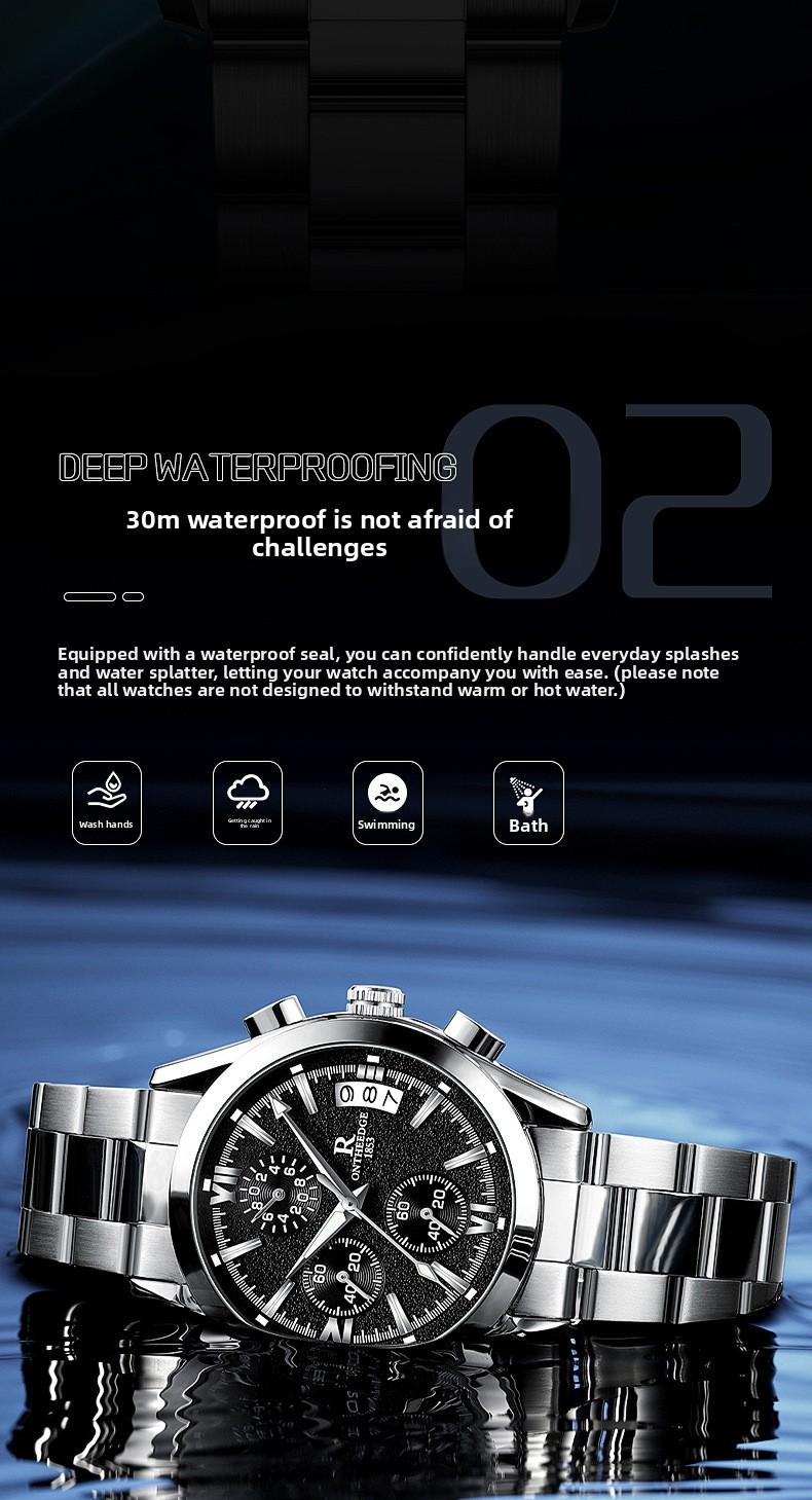 Men's Luxury Black Dial Chronograph Quartz Watch - Stainless Steel Wristwatch with Date, Multi-Function Subdials, Luminous Hands, Sport Business Dress Watch, Perfect Gift for Husband Dad Boyfriend