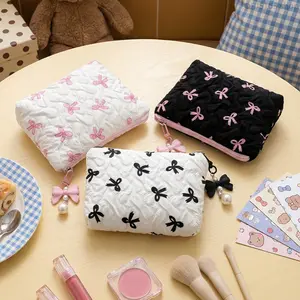 Cute Bow Decor Makeup Bag, Large Capacity Stylish Storage Pouch, High-end Looking Coin Purse, Multi-functional Portable Organizer Bag, Chic Daily Accessory for Women, Perfect for Storing Cosmetics, Small Coins and Sundries