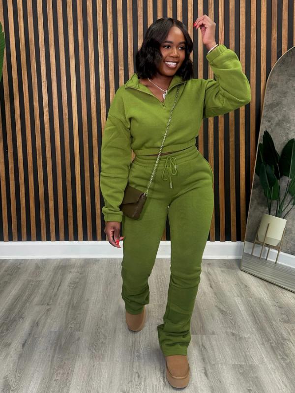 Women's Two-piece Zipper Half Collar Waist Cinched Fleece Sweatshirt Tied Rope Pants Set 2026 Autumn Slim Fit Tracksuit Set Crop Tops Flare Pants Set Fit  Tracksuit Set Drawstring Flare  Set Lounge Set with Flare Leggings Lounge Set with Bell Bottoms