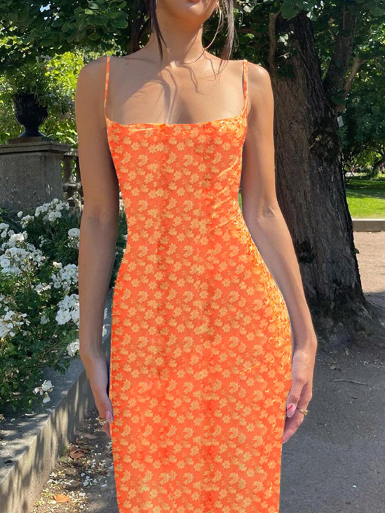 Women's Ditsy Floral Print Backless Sleeveless Cami Spaghetti Strap Dress, Summer Clothes Women, Boho Fashion Maxi Dress for Summer Holiday Vacation Party, Ladies Dress for Beach, Summer Outfits, Casual Wear