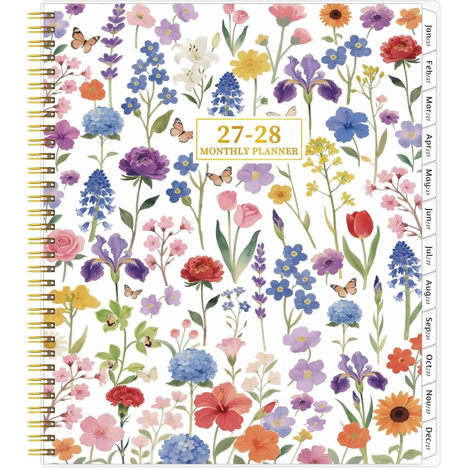 2027-2028 Monthly Planner, 2 Year Calendar Planner, Jan 2027 - Dec 2028, 8.5’’ x 11’’, Large Spiral Agenda, 24 Months, with Tabs &Pocket, Flexible Cover, Organizer for Office  School, White
