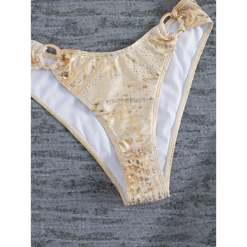 Ladies' Sexy Golden Foil Fabric Cross Strap Beach Swimsuit