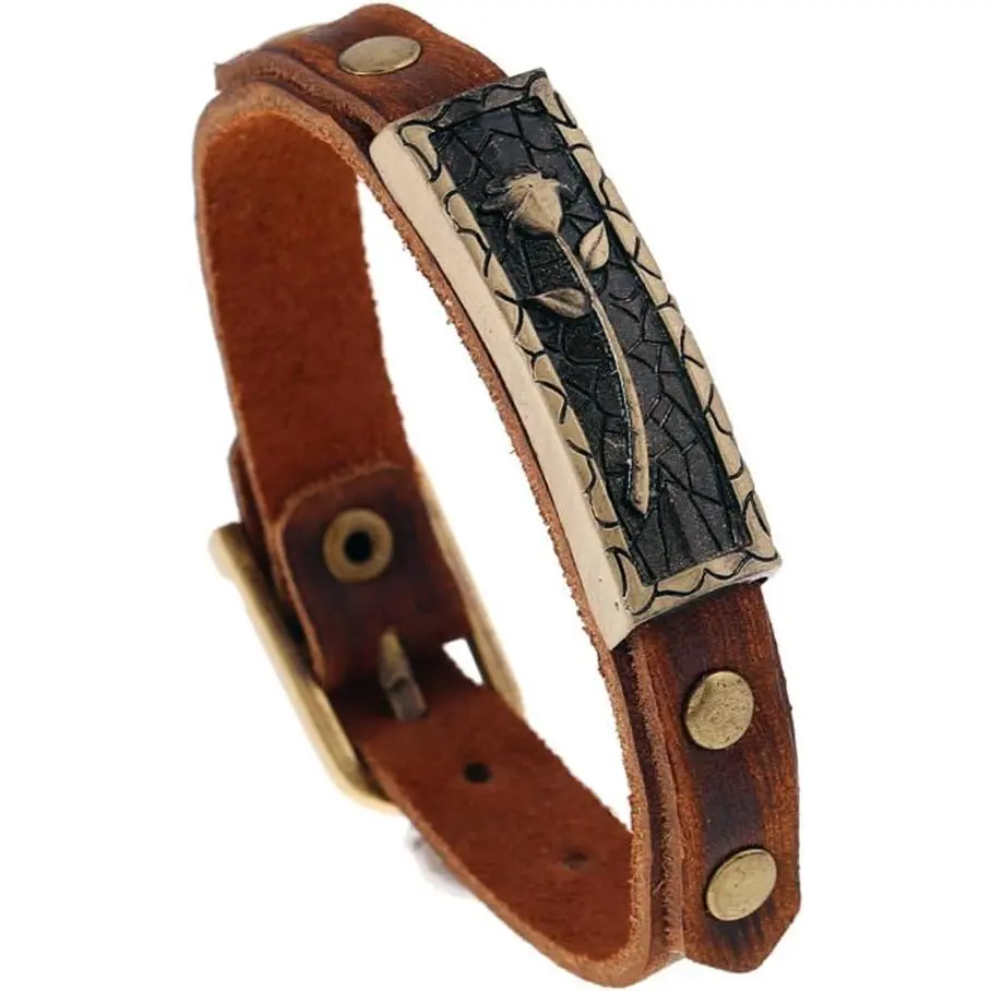 Boho leather bracelets  Brown Bracelet Buckle Clasp Rose Bracelets  for Women and Men