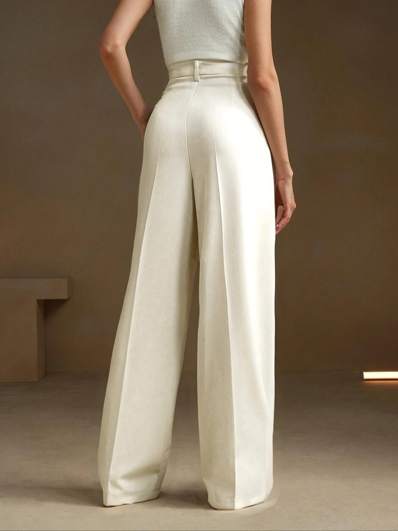 Women's Solid Pocket Straight Leg Pants, Elegant Fashion Casual Street Trousers for Work Office Business, Ladies Bottoms for All Seasons