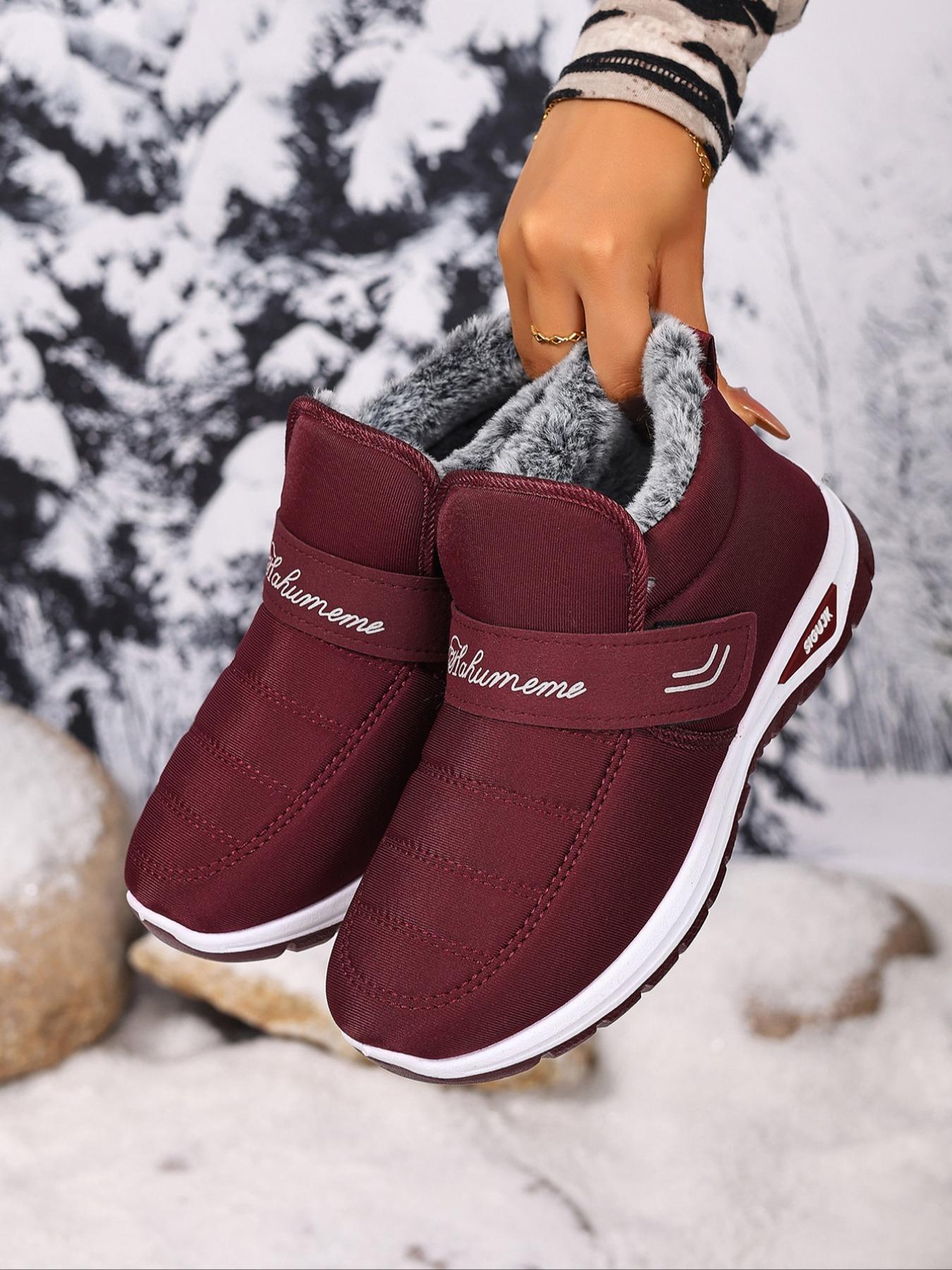 Women's Winter Snow Boots, Casual Warm Boots, Arctic Warmth Anti-Slip Thick PVC Sole, Fleece Lined Slip-On Outdoor Hiking Shoes, Round Toe Design