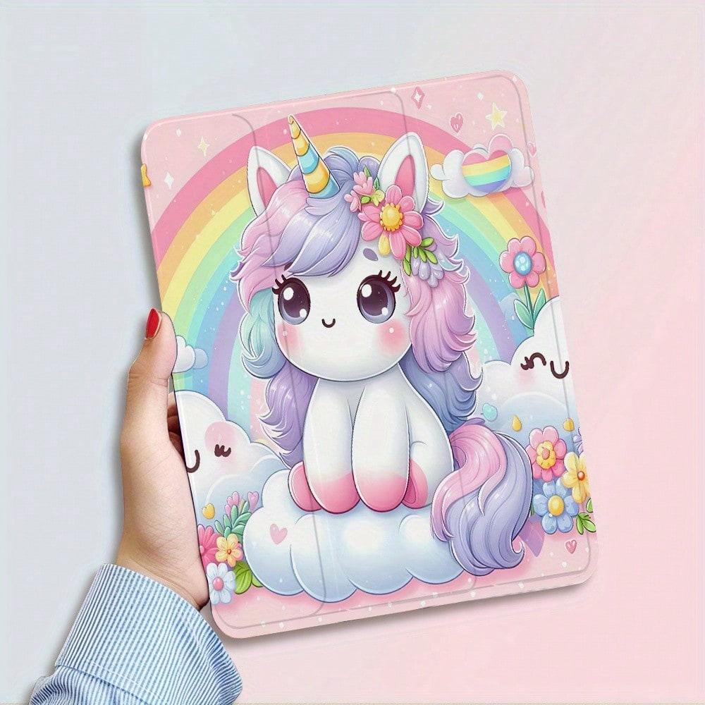Cute Unicorn iPad Case Soft Edge, Built-in Stylus Slot, Adjustable Stand, Auto Sleep/Wake, Lightweight Durable, Back to School & Valentine Gift, Unisex, for iPad 10/11th Gen/A16/Air/Pro/Galaxy Tab S9 FE+ Series