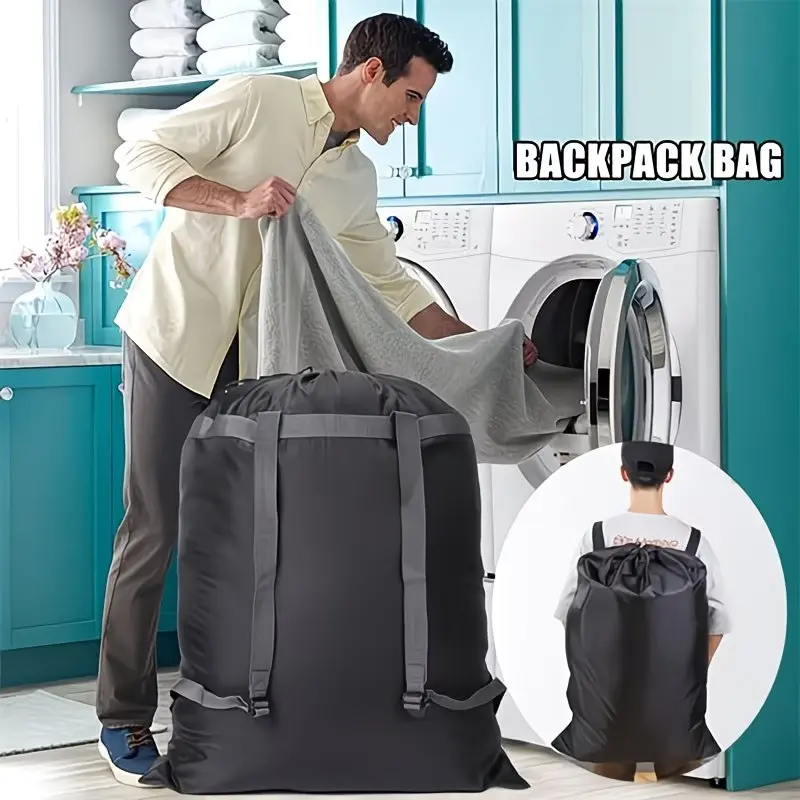 Large Backpack Laundry Bag, Portable Drawstring Dirty Clothes Storage Backpack Made Of Tear Resistant Sturdy Fabric, Multi-Purpose Laundry Tote For Travel & Daily Household Dirty Garment Storage