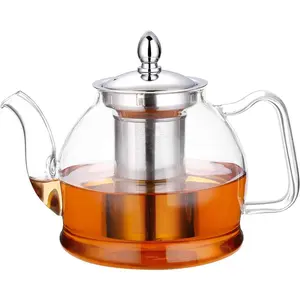 1000ml Glass Teapot with Removable Infuser, Stovetop Safe Tea Kettle, Blooming and Loose Leaf Tea Maker Set Teacup
