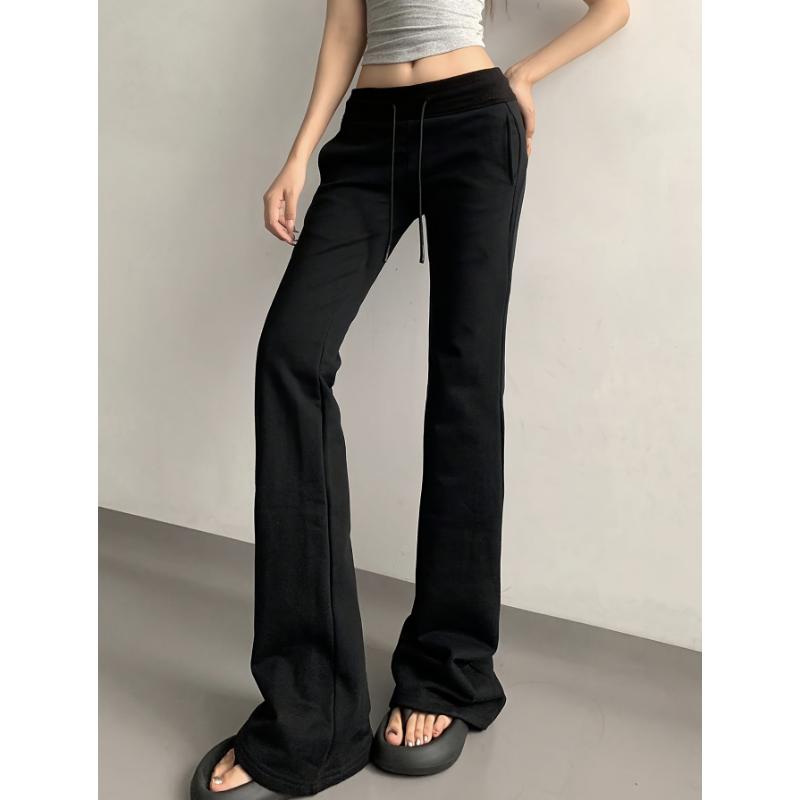 Drawstring Flare Leg Pants, Casual Forbidden Pants For Spring & Summer, Women's Clothing